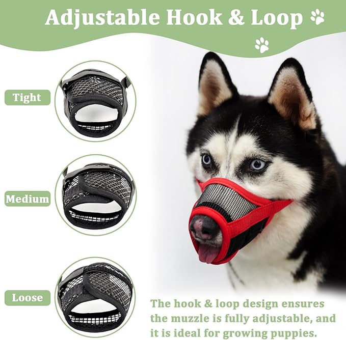 Mayerzon Dog Muzzle, Breathable Mesh Puppy Muzzles with Adjustable Hook and Loop for Small Medium Large Dogs Poodle Border Collie Labrador Retriever for Biting Chewing Trimming (XL, Red)