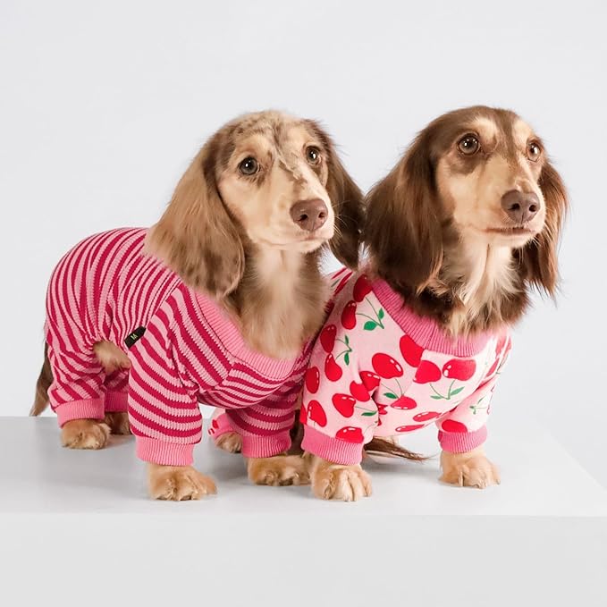 Fitwarm Cute Cherry Dog Pajamas, Warm Dog Onesie with Feet, Dog Clothes for Small Dogs Girl, Fleece Pet Outfit, Pink, Red, XL