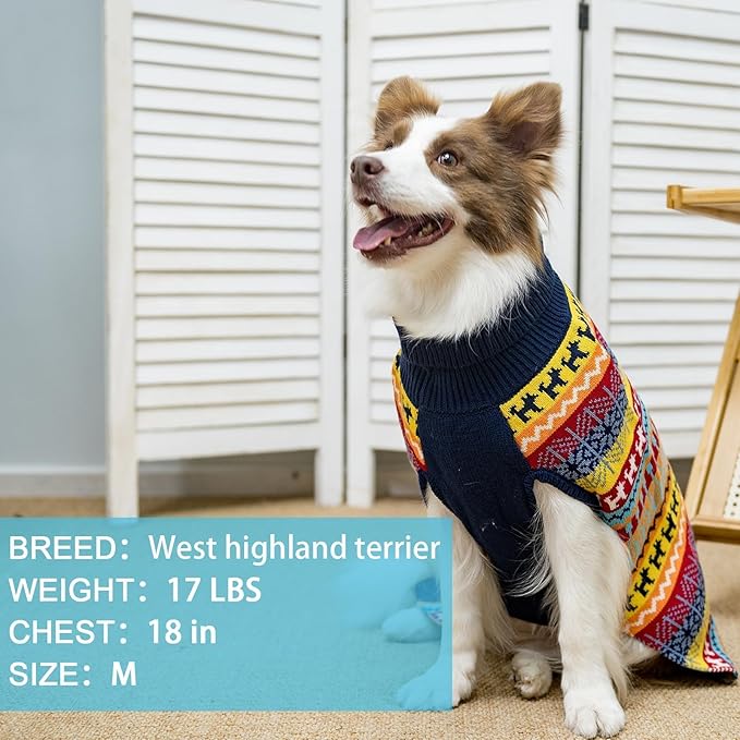 Mihachi Dog Sweater-Winter Coat Apparel Clothes with Colorful Stripes for Cold Weather, Multi-Colored Medium/Large