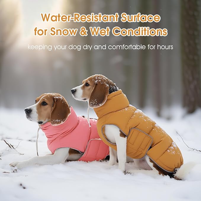 FUAMEY Dog Puffer Jacket for Small Dogs,Dog Cold Weather Coats Winter Dogs Down Jackets Waterproof Pet Snowsuits Warm Puppy Winter Vest Turtleneck Pets Adjustable Jackets Coats Mustard Yellow XS