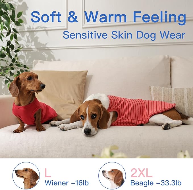 3 Pack Dog Fleece Sweaters -Red-XL, Soft Warm Tshirt | Lightweight Classic Striped Tank Top,Stretchy Vest Free Movement,Fall Strolls,Winter Warmth