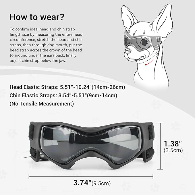 Enjoying Dog Sunglasses Extra-Small to Small Breeds, Dog Goggles UV Protection, Driving Eye Protection for Little Dogs, Breathable Windproof Dustproof Anti-Fog, Adjustable Straps, Cool Black
