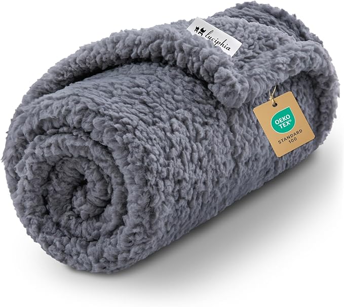 Luciphia Premium Fleece Pet Blanket for Small Medium Dogs Puppy Soft Sherpa Calming Cat Throw Blankets(Grey,41x31 inches)