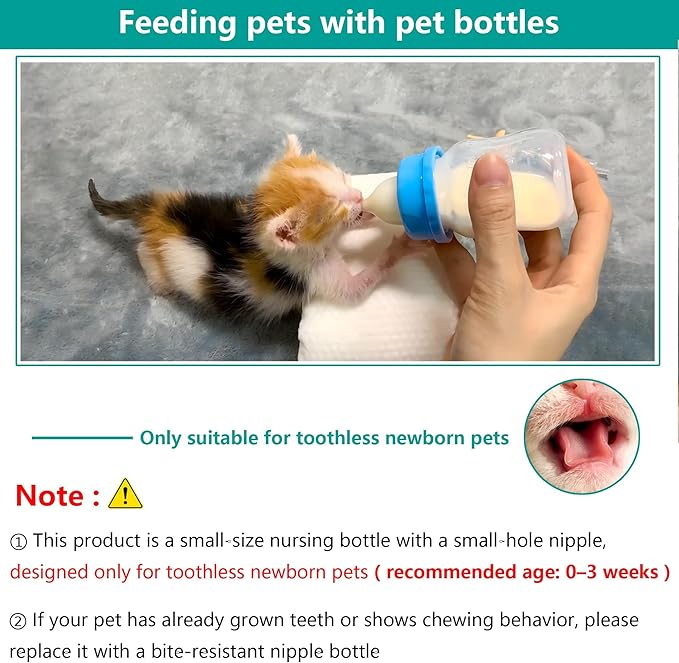 Pet Feeding Bottle and Syringe Set for Puppies and Kittens(1 Bottles,2 Syringes,6 Nipples), Blue