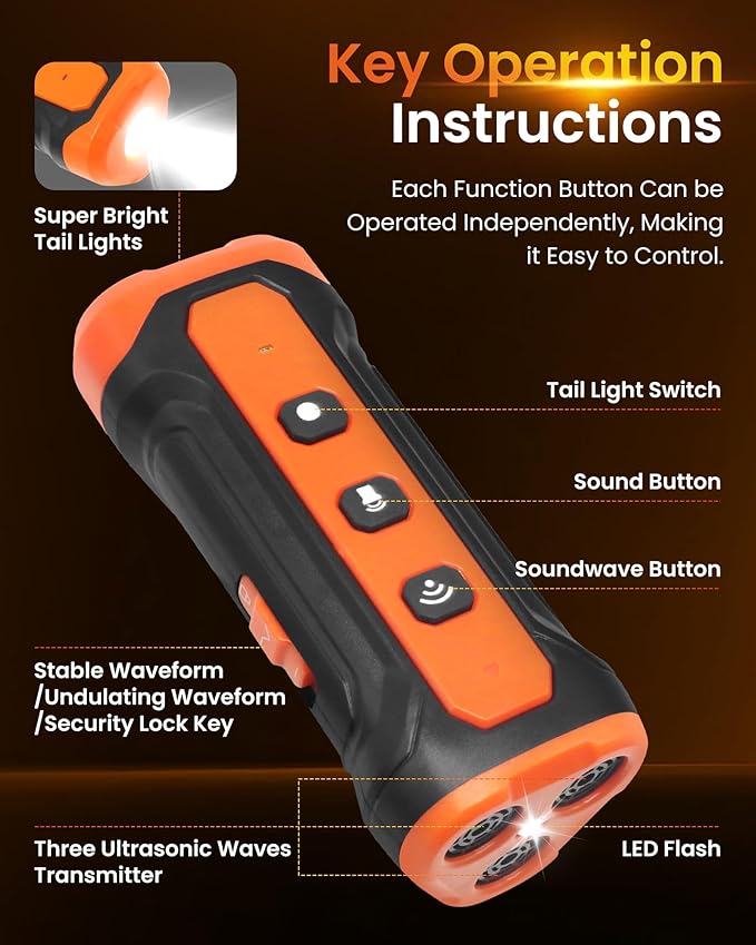 Sonic Bark Deterrents, Anti Barking Device for Dogs with 3X Sonic Emitters - 33ft Range, Rechargeable, 5 Modes, Humane & Portable Behavior Corrector for Indoor/Outdoor Use.