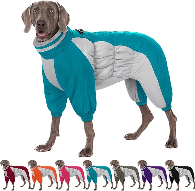 AOFITEE Fullbody Dog Coat Warm Fleece Dog Jacket, Windproof Dogs Winter Coat with Harness Built in, Reflective Turtleneck Dogs Snowsuit Puffer Jacket, Four Legged Snow Suit for Small Medium Large Pet