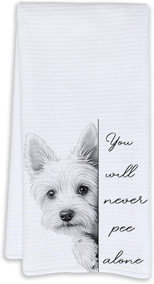 Cabana Bro Funny West Highland White Terrier Hand Towels, Westie Gifts for Women, You Will Never Pee Alone Funny Hand Towels for Bathroom Washroom Decor, Westie Dog Gifts, 16x24 Inch