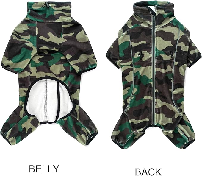 Fleece Dog Coat for Small Medium Dog,Pullover Pajamas Jumpsuit Bodysuit Puppy Coats with Legs, Pet Windproof Warm Cold Weather Jacket Full Body Vest Cozy Snowsuit Outfit Clothes (Camo, S)