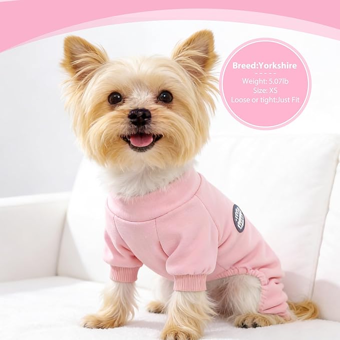 Fleece Dog Pajamas Dog Sweater for Small Dogs Girl Boy Winter Warm Soft Puppy Pjs Stretchy Jumpsuit Doggie Pet Clothes Outfits XXS~L (Pink, Large)