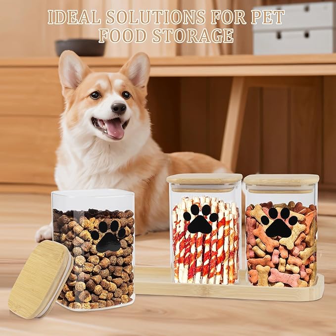 Morezi Dog Treat Container airtight Treats jar for countertop Closet Dog Food Storage 3 Jars with Tray Great for organizing pet Dogs Cats Birds Animal Food Treats Snack