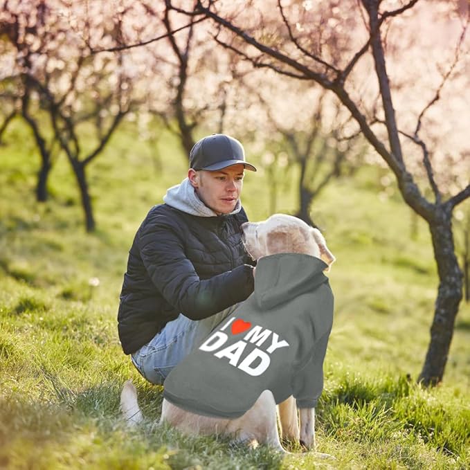 GreenJoy Dog Sweater Dog Hoodie Cold Weather Dog Coat Hooded Sweatshirt for Puppies,Cats, Small Medium Large Dogs (Grey(I Love My Dad), Large)