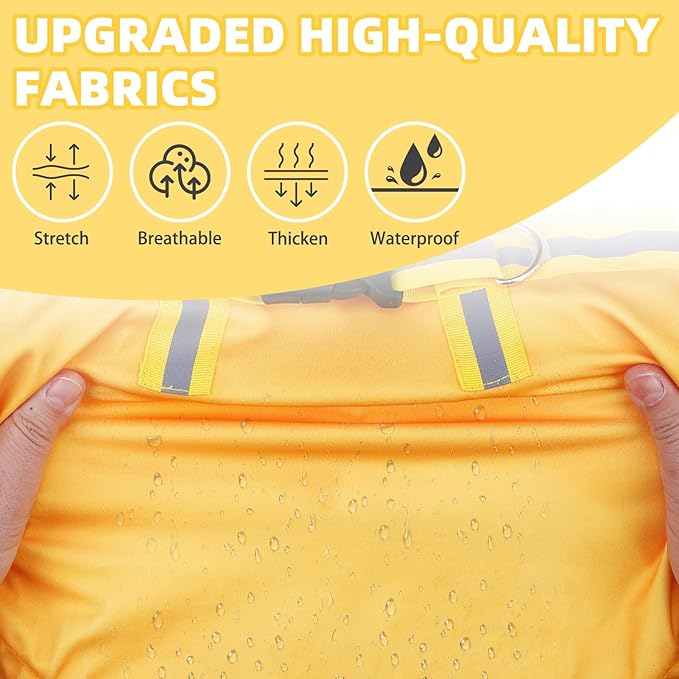 PUPTECK Dog Raincoat with Hood & Harness Built-in, Waterproof Dog Rain Jacket Slicker Poncho Reflective Vest Clothes for Rainy Snowy Winter Cold Days, Yellow S