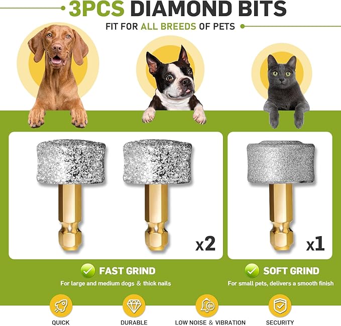 Dog Nail Grinder & Clipper 2-in-1 Set - 25dB Ultra Quiet with 3 Grinding Wheels & 2 LED Lights, Rechargeable for Large/Puppy Dogs & Cats, 3-Speed Adjustable for Anxious Pets
