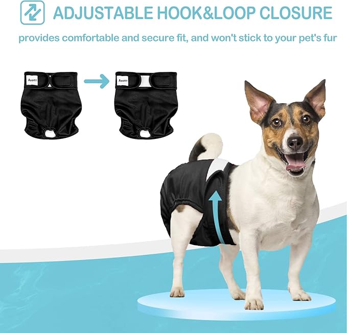 Avont 3 Pack Washable Female Dog Diapers, Premium Reusable Highly Absorbent Doggie Period Panties Durable Dog Diaper Cover -L 3 Black