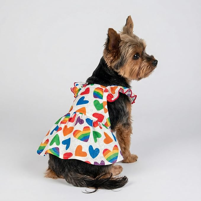 Fitwarm Colorful Heart Dog Dress, Summer Clothes for Small Dogs Girl, Cute Pet Rainbow Outfit, Red, Yellow, Blue, Green, White, Medium