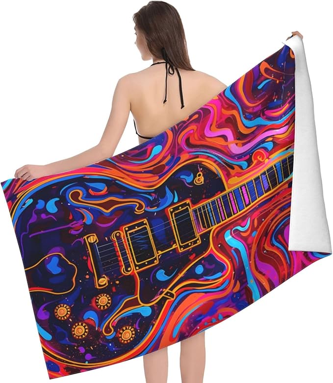 Guitar Beach Towel 31inx51in, Music Sand-Free Microfiber Bath Towel Ultra Soft Quick Dry Pool Towel Absorbent Towel Lightweight Towel for Swimming Bathroom Decor