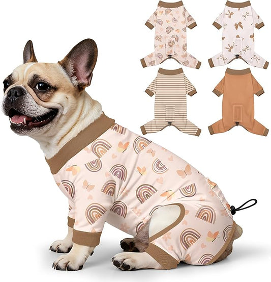 Bienbee Dog Pajamas, 4 Pack Dog Recovery Suit Shedding Suit Cute Soft Puppy Clothes Dogs Pjs Onesies Jammies Adjustable Breathable & Stretchy Clothes for Small Medium Large Dogs Girl Boy Puppy-L