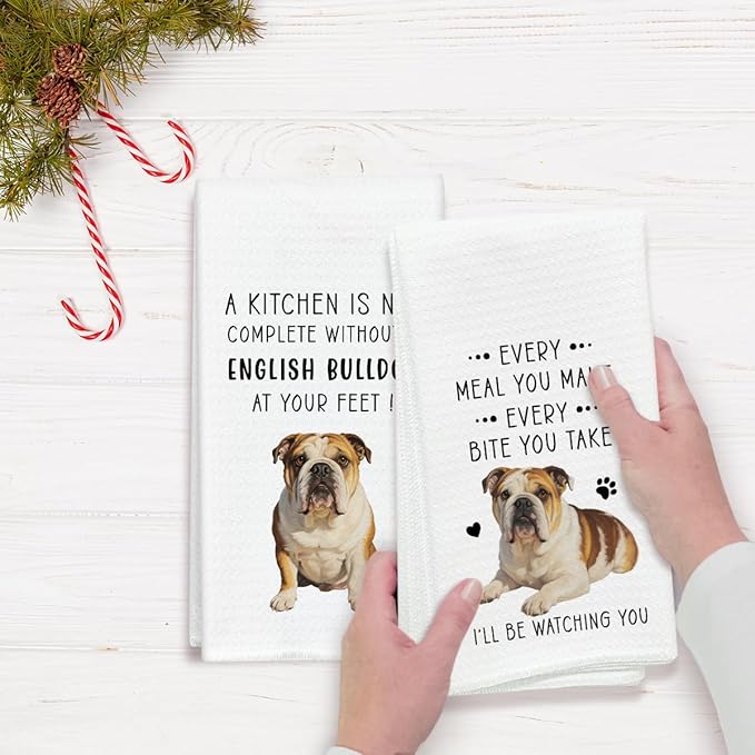 Funny English Bulldog Dish Towels for Kitchen Sets of 2, Gifts for English Bulldog Lover, Drying Cloth Tea Towel Hand Towels for Cooking Baking Bathroom Decor, 16 x 24 Inch -14