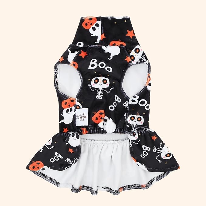 CuteBone Turtleneck Dog Velvet Dress Halloween Puppy Skirt Costume Pet Clothes Cat Apparel with Bow Hair Rope for Small Dogs CVD22XXS