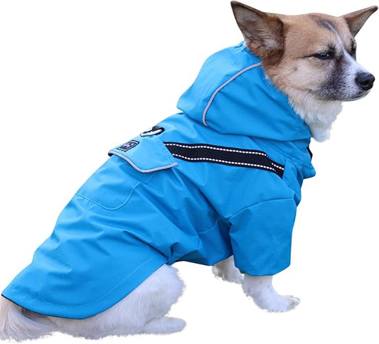 Premium Dog Raincoat with Hood for Medium Dogs,Outdoor Sports Waterproof Doggie Rain Jacket,Puppy Raincoat with Pockets,Blue L
