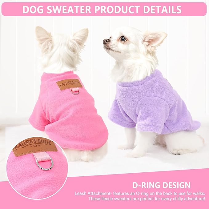 2 Pack Dog Sweaters with Leash Ring Fleece Dog Winter Clothes for Small Dogs Girl Boy Turtleneck Pet Sweatshirt Puppy Pullover Sweaters Cat Apparel Clothing, S, Pink Purple