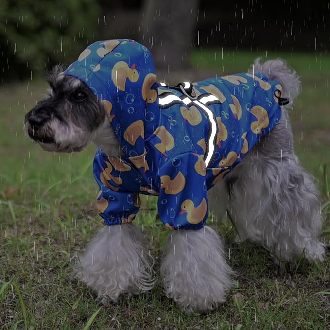 PUPTECK Dog Raincoat with Hood & Harness Built-in, Waterproof Dog Rain Jacket Slicker Poncho Reflective Vest Clothes for Rainy Snowy Winter Cold Days, Blue Duck S