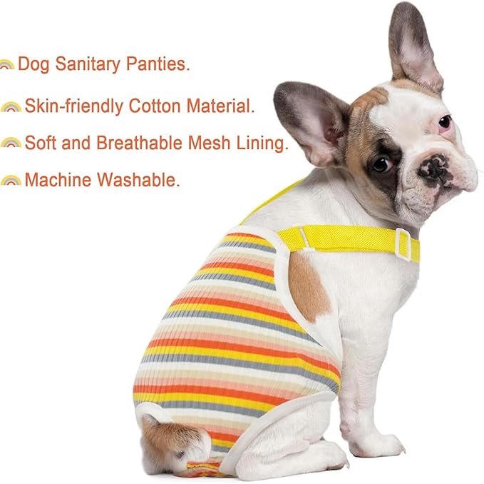 QBLEEV Dog Diapers Female Washable Sanitary Pantie with Adjustable Suspender, Reusable Doggie Diapers for Male Dogs in Heat, Cute Puppy Pet Period Panties Dog Underwear for Corgi French Bulldog S