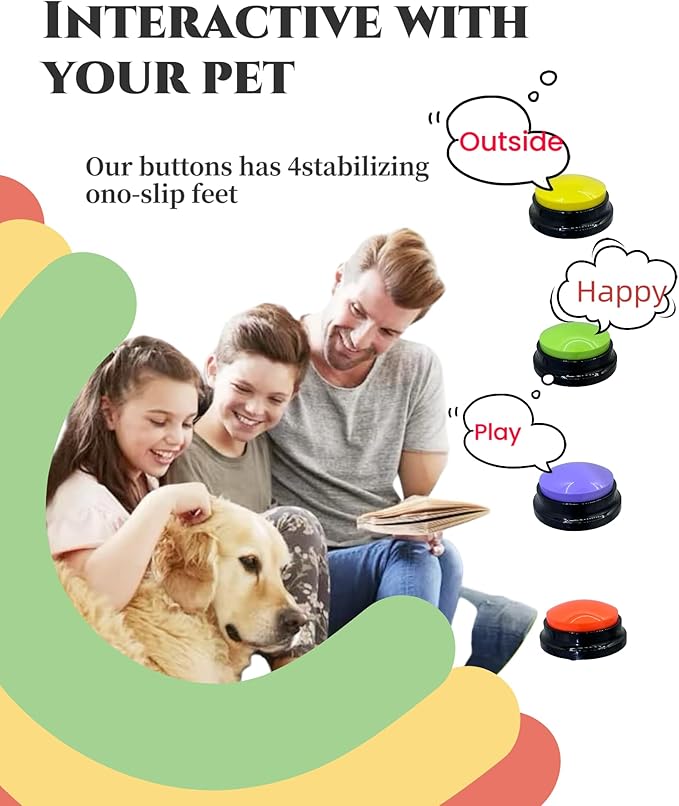Dog Talk Buttons Voice Recording Button for Communication and Pet Training 30-Second Record & Playback Talking Button for Study, Office, Family, and Kids (Orange Green Purple Yellow, multicolor)