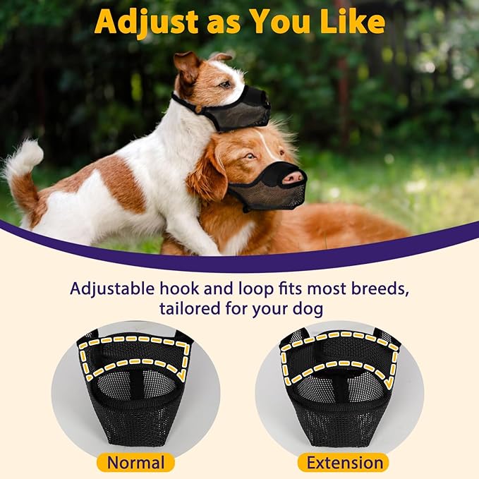 LUCKYPAW Dog Muzzle, Patented Mesh Muzzle for Large Medium Small Dogs Allows Full Pant Drinking Mouth Cover to Prevent Biting Chewing Scavenging Adjustable Breathable Mouth Guard(Black,M)