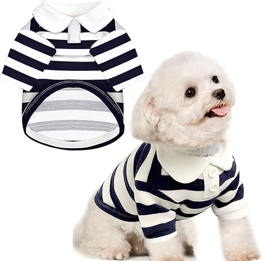 BAEJMJK Cute Dog Shirt Boy Girl Dog Clothes Striped Collared Polo T-Shirt for Small Medium Dogs Cats Soft Breathable Pet Puppy Outfits(Navy Blue,X-Large)