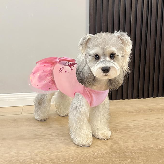 Idepet Princess Dog Dress Tulle Puppy Skirt Pet Apparel Dog Tutu with Bowknot,Birthday Dresses Daisy Sleeveless Holiday Clothes for Small Dogs Girls and Cats, X-Large