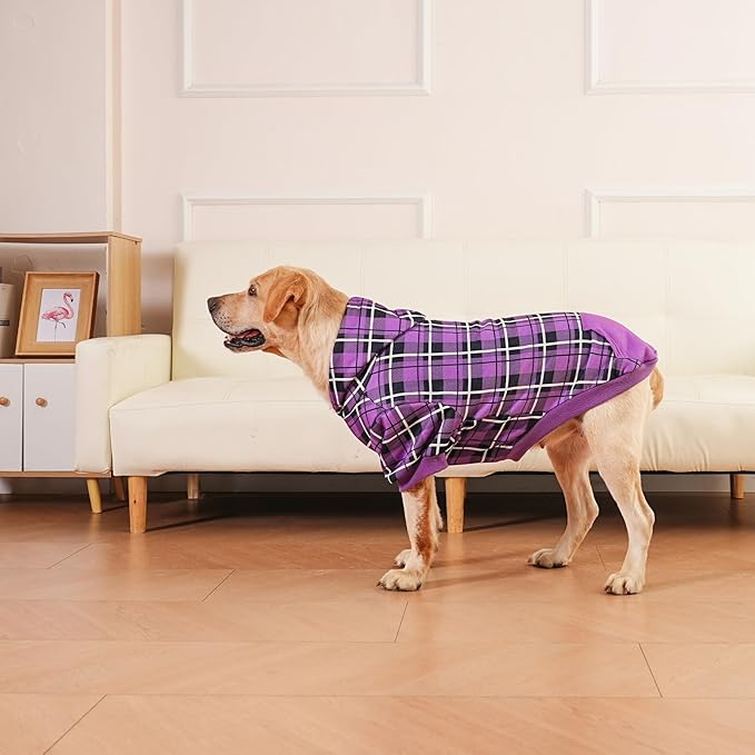 EXPAWLORER Plaid Dog Hoodie - British Style Warm Dog Sweater Shirt with Leash Hole,Pitbull Clothes Outfits,Winter Coat Apparel for All Breeds Puppy Girl Boy-Cat Apparel,Purple X-Large