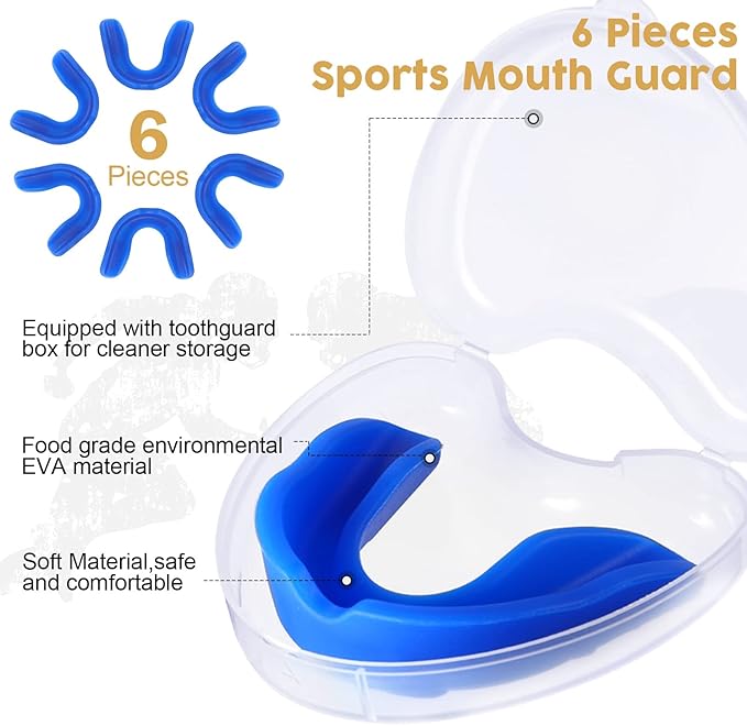 BBTO 6 Pcs Youth Kids Mouth Guard for Sports, Boys Girls Mouth Guard with Case, Mouthguard for Wrestling Boxing Basketball Hockey Football