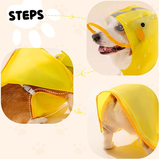 Dog Raincoat,Adjustable Waterproof Cloak Pet Hooded Raincoat Jacket,Cute Yellow Duck Poncho for Pet,M