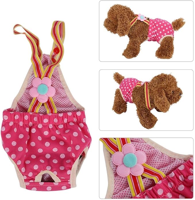Dog Sanitary Pants, 6 Sizes Female Dog Doggy Puppy Diaper Nappy Physiological Sanitary Briefs Menstrual Suspender Underwear Pants for Small Medium Pet Dogs(XS)