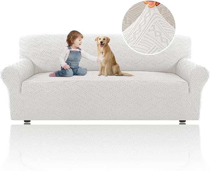 H.VERSAILTEX Jacquard Sofa Slipcovers 1 Piece Stretchy Sofa Covers Anti-Slip Furniture Protector with Elastic Bottom Soft Thickened Dogs Slipcovers Washable Wind Bell Pattern(Sofa, Pale Oak)