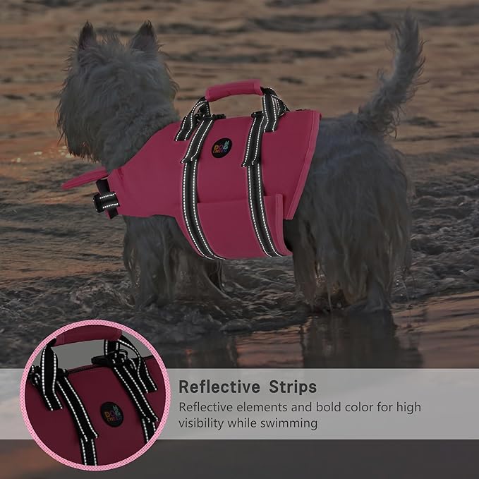 Dogcheer Dog Life Jacket with Zipper and Rescue Handle, Ripstop Puppy Life Vest with Chin Float for Swimming, Adjustable Swim Water Vest for Small Medium and Large Dogs-Pink,XL