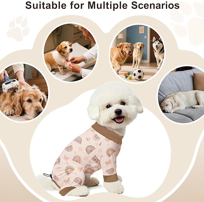 Bienbee Dog Pajamas, 4 Pack Dog Recovery Suit Shedding Suit Cute Soft Puppy Clothes Dogs Pjs Onesies Jammies Adjustable Breathable & Stretchy Clothes for Small Medium Large Dogs Girl Boy Puppy-M