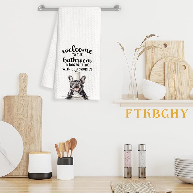 Funny French Bulldog Hand Towels for Bathroom Decor, Frenchie Gifts for Women Men, Dog Lover Gifts Decorative Hand Towels for Bathroom Restroom Room, 16x24 Inch