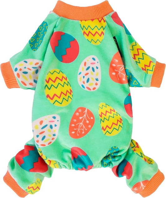 Fitwarm Easter Egg Dog Pajamas, Holiday Dog Clothes for Small Dogs Girl Boy, Pet Easter Outfit, Puppy Cat Onesie, Lightweight Velvet, Light Green, Orange, Medium
