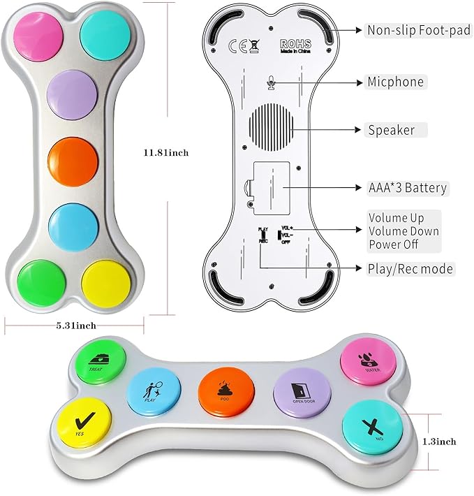Dog Buttons for Communication, 7pcs Recordable Talking Buttons Set with Scene Stickers, Pet Training Buttons for Puppy Small Dogs & Cats Black Color (Battery Included)