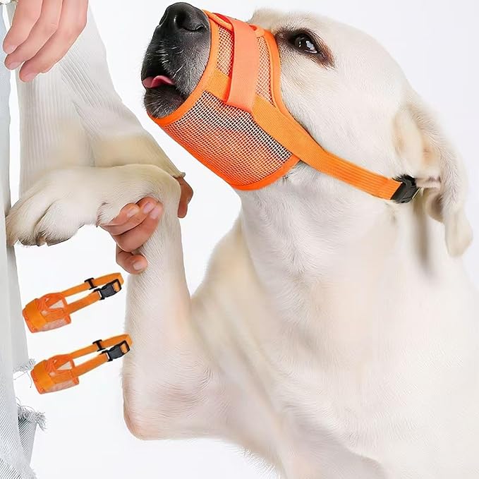 2-Pack Soft Mesh Dog Muzzle – Breathable & Adjustable, No-Bite and Escape-Proof Design for Grooming, Training, Walking – Fits Small, Medium & Large Dogs (Orange, XL)
