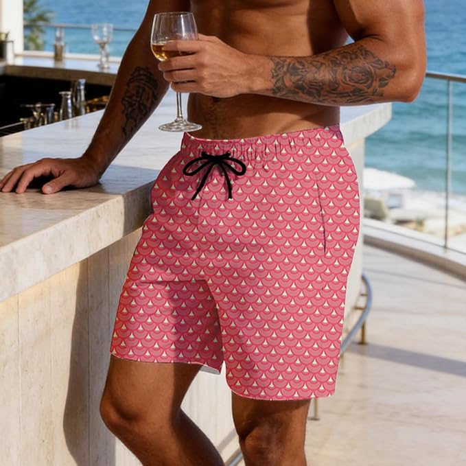 Mens Swim Trunks with Compression Liner Quick Dry Zipper Pocket Bathing