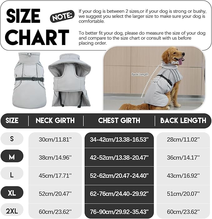 Warm & Dry Dog Coat, Reflective & Adjustable, Waterproof Windproof Jacket, Turtleneck Fleece Vest for Cold Weather, Fits Small to Large Dogs
