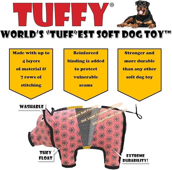 TUFFY - World's Tuffest Soft Dog Toy - Junior 3 Way Tug - Squeakers - Multiple Layers. Made Durable, Strong & Tough. Interactive Play (Tug,Toss & Fetch). Machine Washable & Floats (Combo Pack #2)