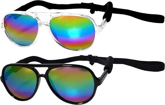 G010 Dog Pet Costume Prop Aviator Sunglasses Medium Breeds 20-40 lbs (2-Pack Black-Rainbow mr + Clear-Rainbow Mirror)