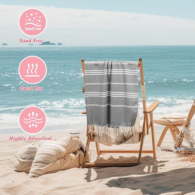 12 Pack Turkish Beach Towel Oversized Beach Towels 36"x71"Turkish Towel Soft Sand Free Quick Dry Lightweight Beach Towel Bath Towels Grey