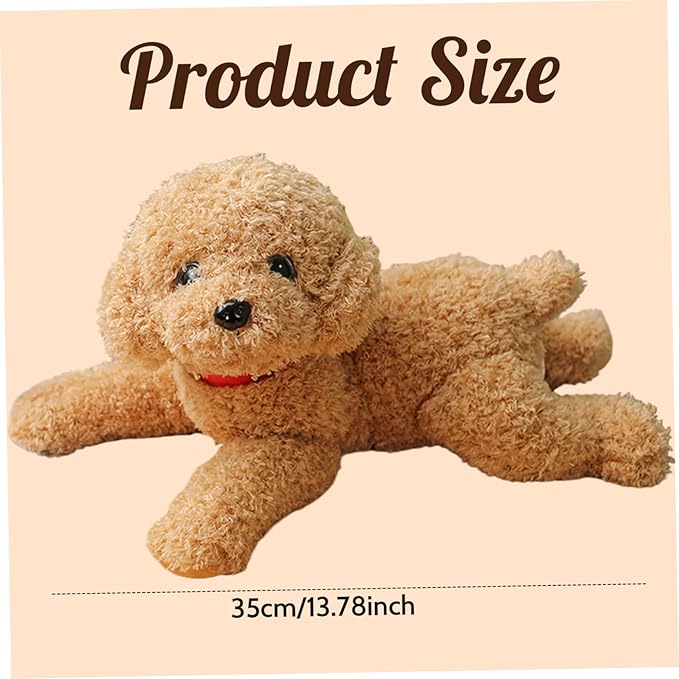 Dog Plush Cute Vivid Teddy Dog Mating Toy 14inch Cotton Filled Plush Toy with Collar Decorative Stuffed for Couch Sofa Bed, Beige, Stuffed Animal