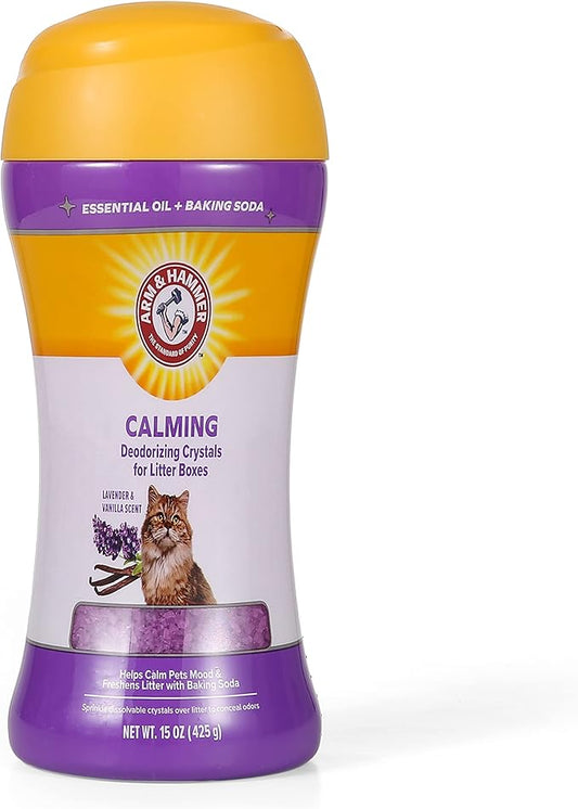 Arm & Hammer Cat Litter Deodorizing Crystals with Baking Soda, Odor Neutralizer, Dissolving Litter Box Deodorizer for Cat Odor Control, Lavender and Vanilla Scent, 15 Oz