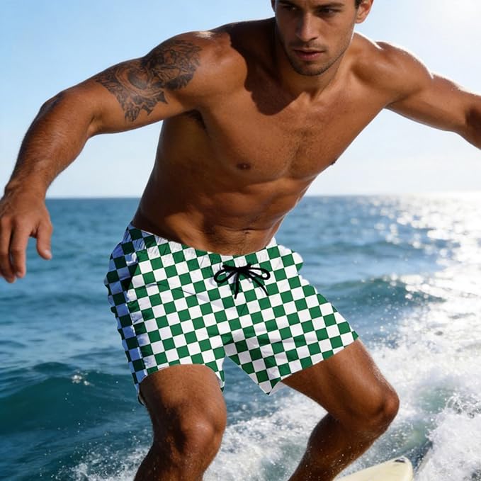 Mens Swim Trunks with Compression Liner Quick Dry Zipper Pocket Bathing